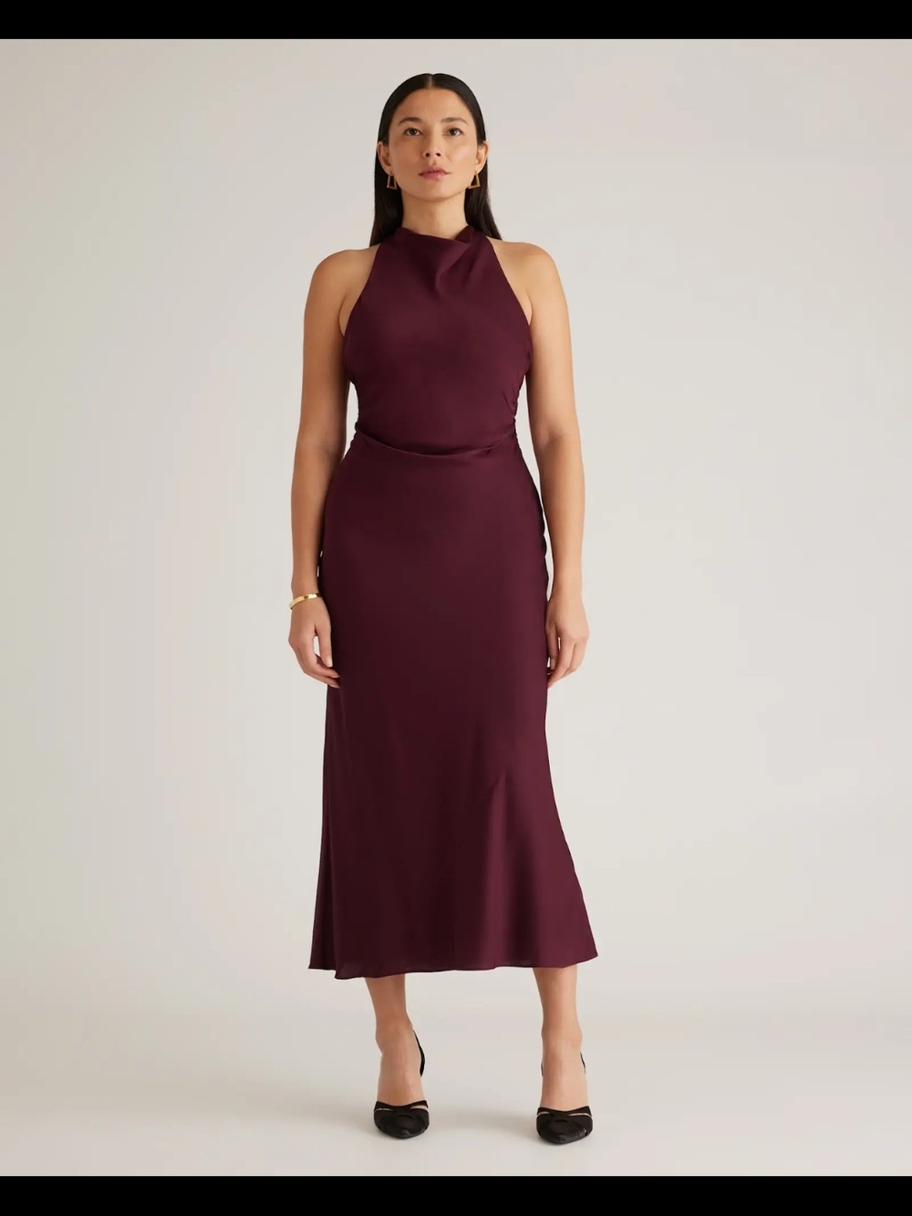 Quince Washable Silk High Neck Midi Dress Small Wine Tasting Red NWT
